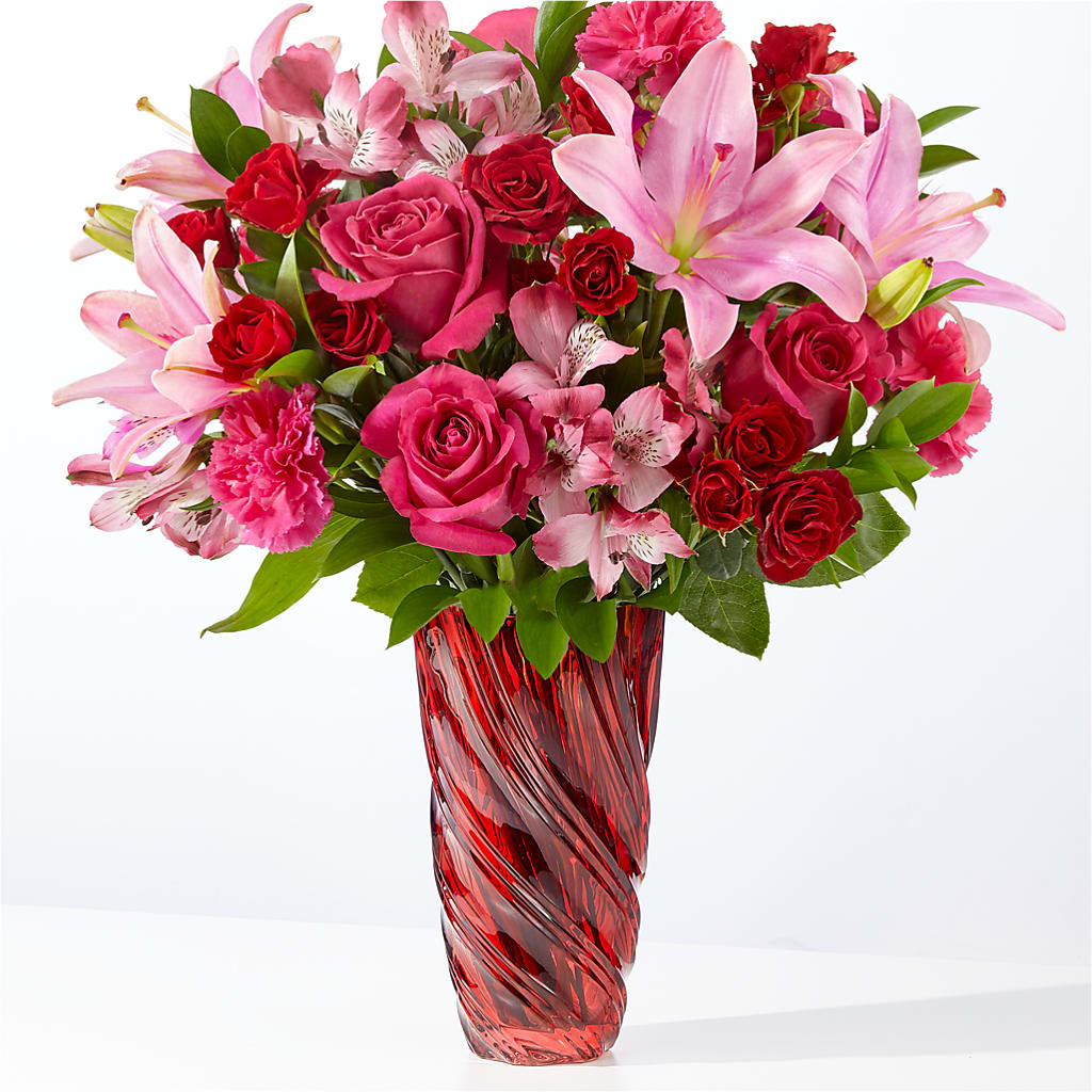 In Love Bouquet with Luxe Swirl Vase – Mary Blooms Florist, Port Saint Lucie FL