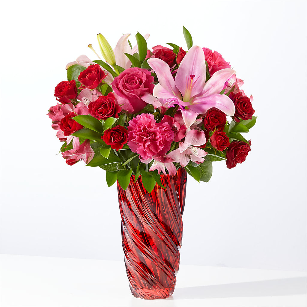 In Love Bouquet with Luxe Swirl Vase – Mary Blooms Florist, Port Saint Lucie FL