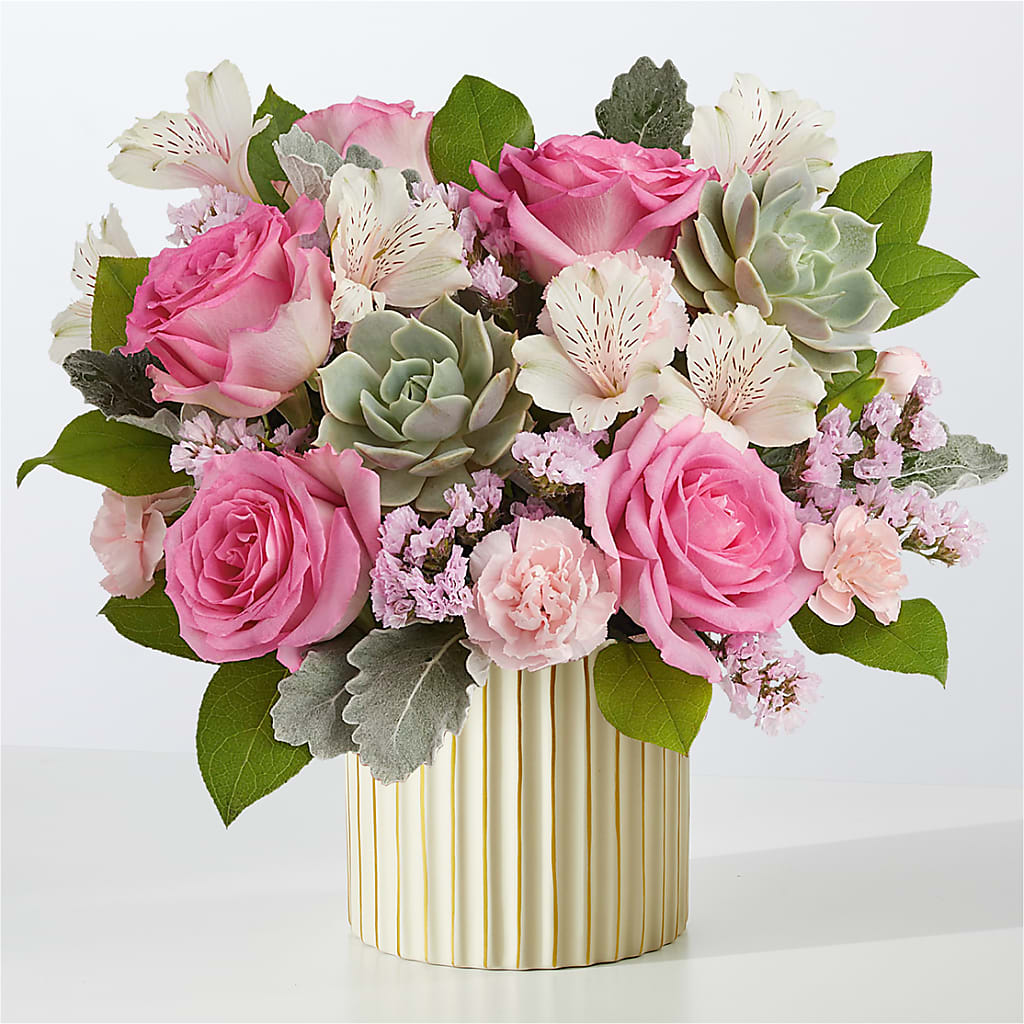 Dusty Rose Bouquet with Ivory Vase – Mary Blooms Florist, Port Saint Lucie FL