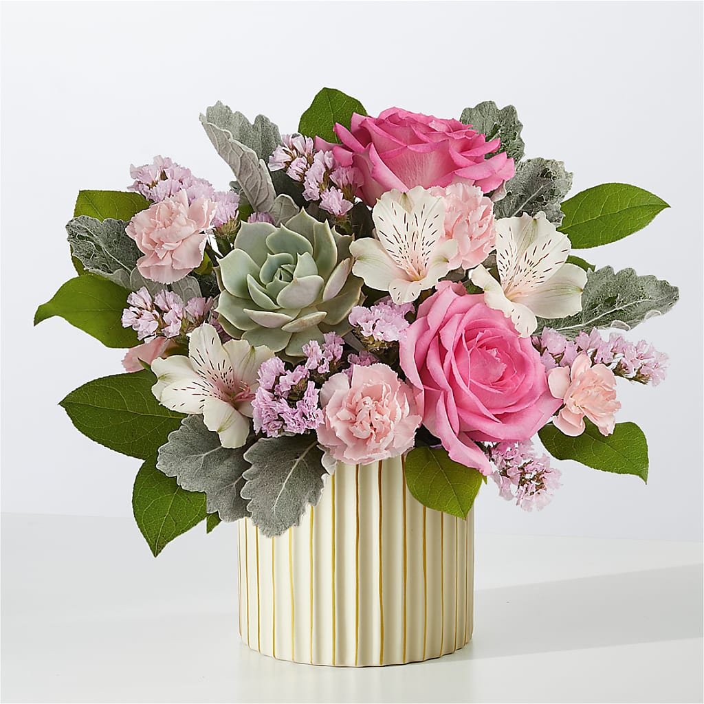 Dusty Rose Bouquet with Ivory Vase – Mary Blooms Florist, Port Saint Lucie FL