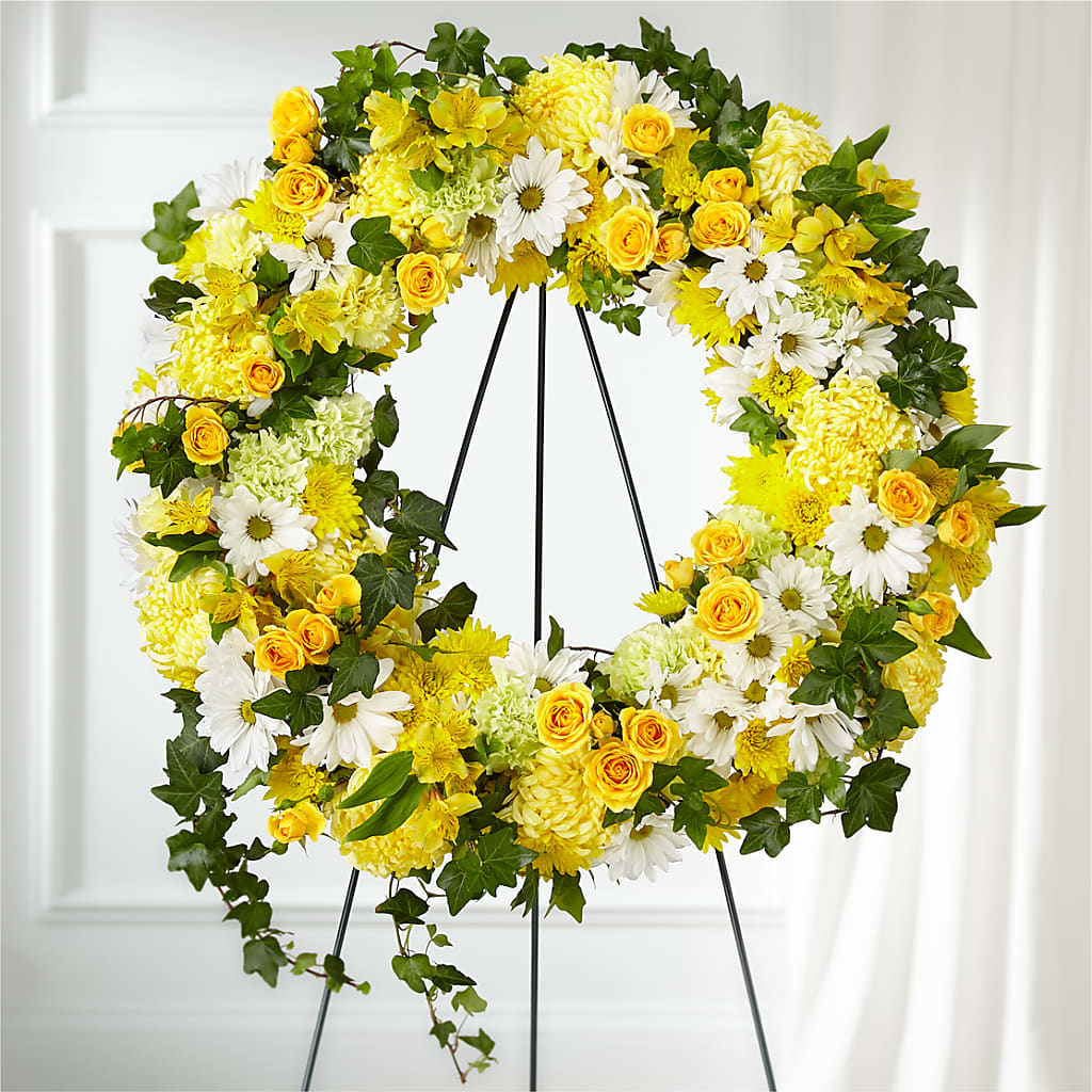 Golden Remembrance Wreath – Mary Blooms Florist, Port Saint Lucie FL