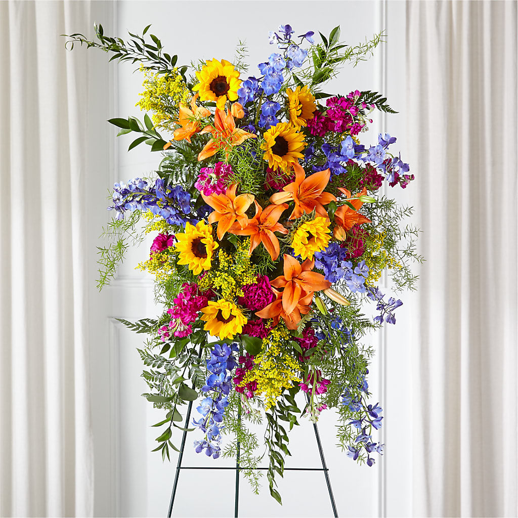 Sunlit Memories Standing Spray (Standard) – Mary Blooms Florist, Port Saint Lucie FL