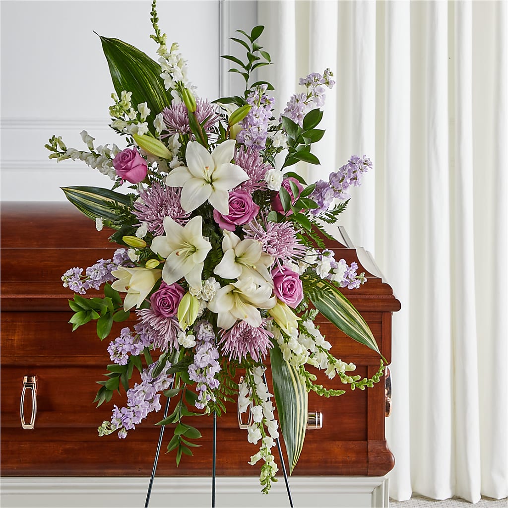 Grateful Hearts Standing Spray – Mary Blooms Florist, Port Saint Lucie FL