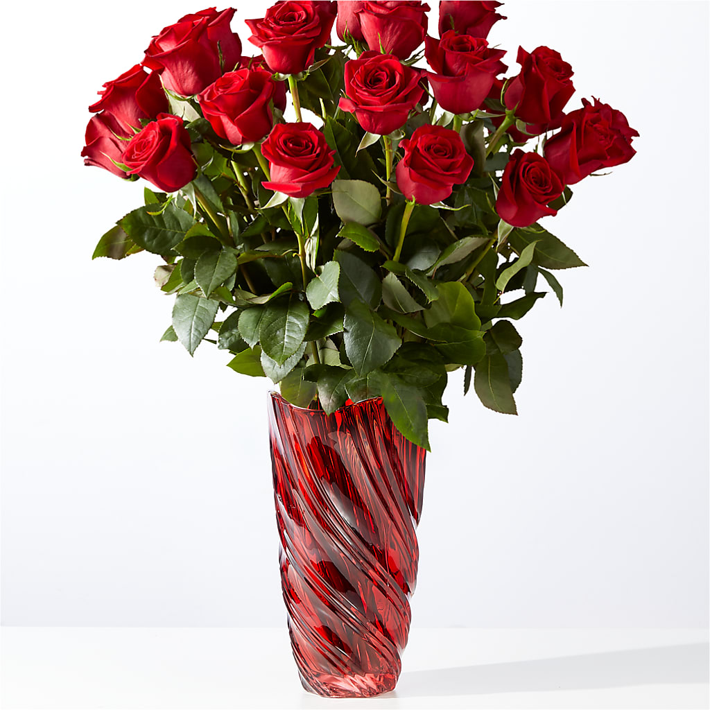 Classic Love Red Rose Bouquet with Luxe Swirl Vase – Mary Blooms Florist, Port Saint Lucie FL