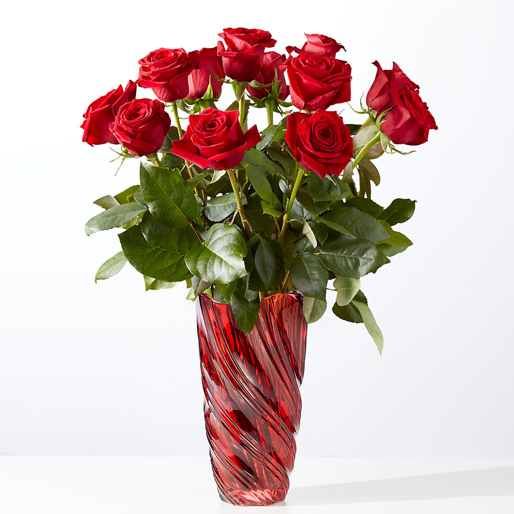 Classic Love Red Rose Bouquet with Luxe Swirl Vase – Mary Blooms Florist, Port Saint Lucie FL