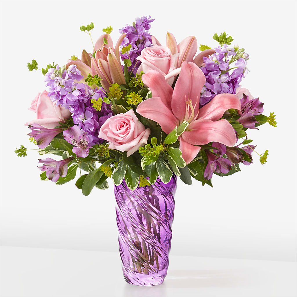 Precious Petals Bouquet with Luxe Swirl Vase –  Mary Blooms Florist, Port Saint Lucie FL