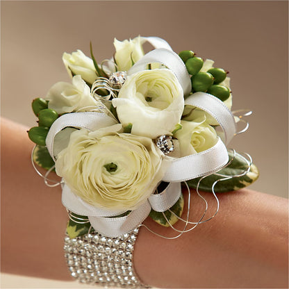 White Wedding Corsage –  Mary Blooms Florist, Port Saint Lucie FL